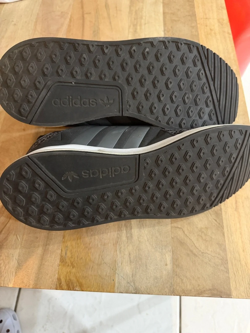 adidas Men's Black/Grey Knit Sneakers with Red Heel Tab - Picture 6 of 8